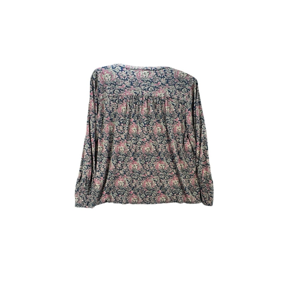 Lucky Brand Womens XL Paisley Print Boho Peasant Blouse Navy Pink Long Sleeve - Picture 3 of 12
